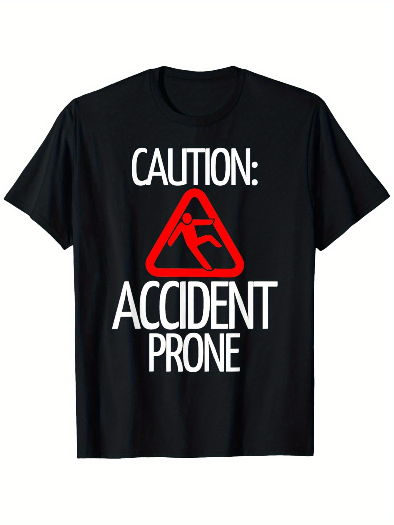Men's Graphic T-Shirt Caution Accident Prone Warning Sign With Red Falling Figure
