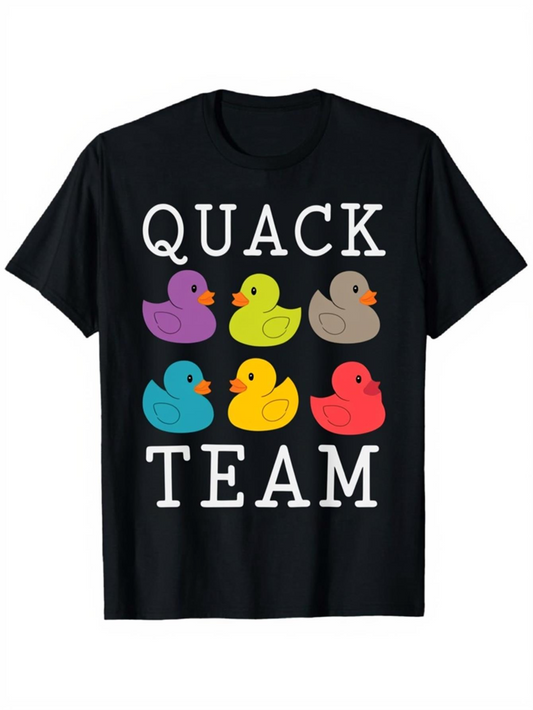Men's Graphic T-Shirt Quack Team With Six Colorful Rubber Ducks On Black T Shirt