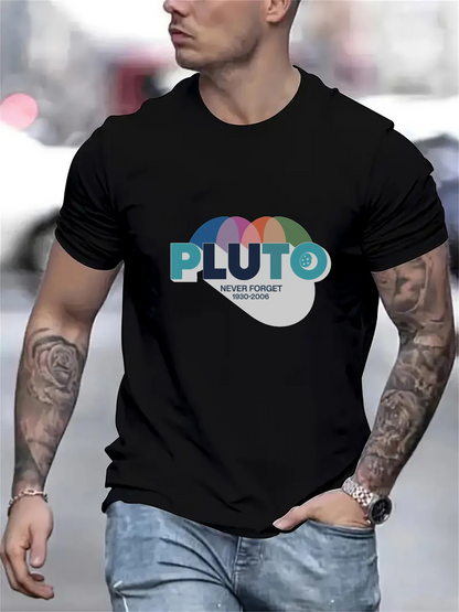 Men's Graphic T-Shirt Pluto Text Overlapping Circles With Subtle Retro Color Overlays Planet