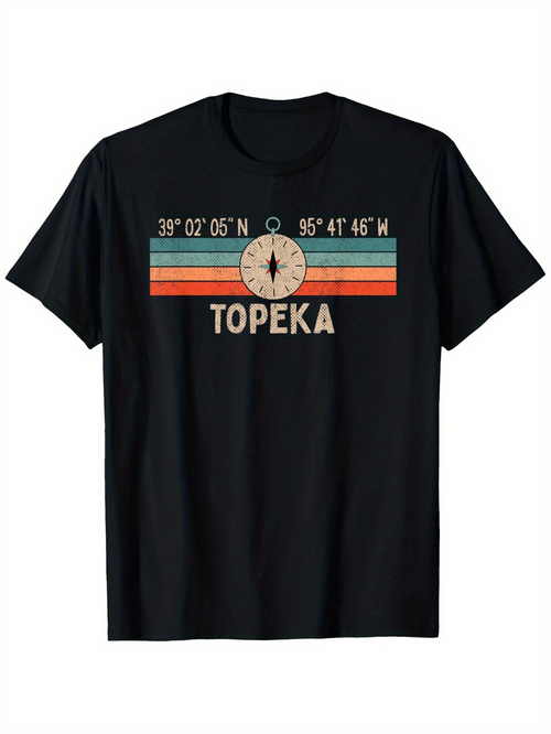 Men's Graphic T-Shirt Topeka With Vintage Sunset Stripes And Central Compass Graphic