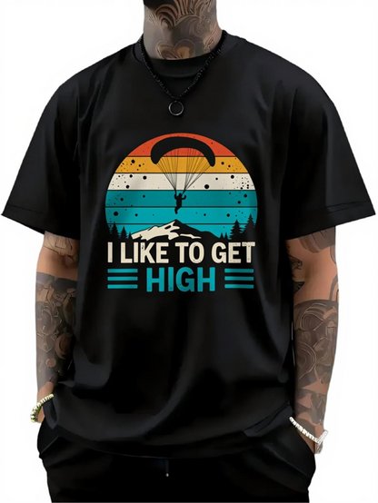 Men's Graphic T-Shirt I Like To Get High Retro Sunset With Paragliding Adventure Person