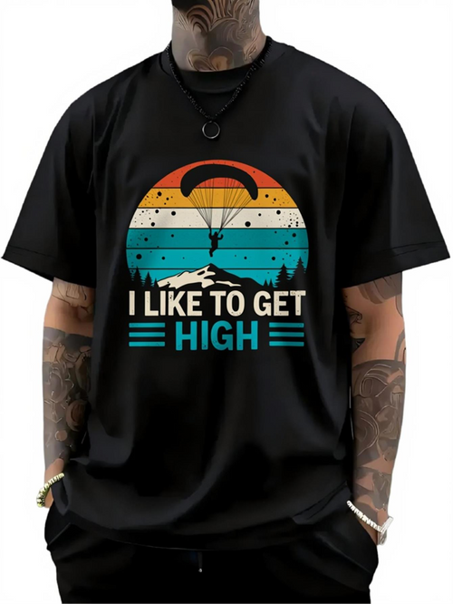 Men's Graphic T-Shirt I Like To Get High Retro Sunset With Paragliding Adventure Person