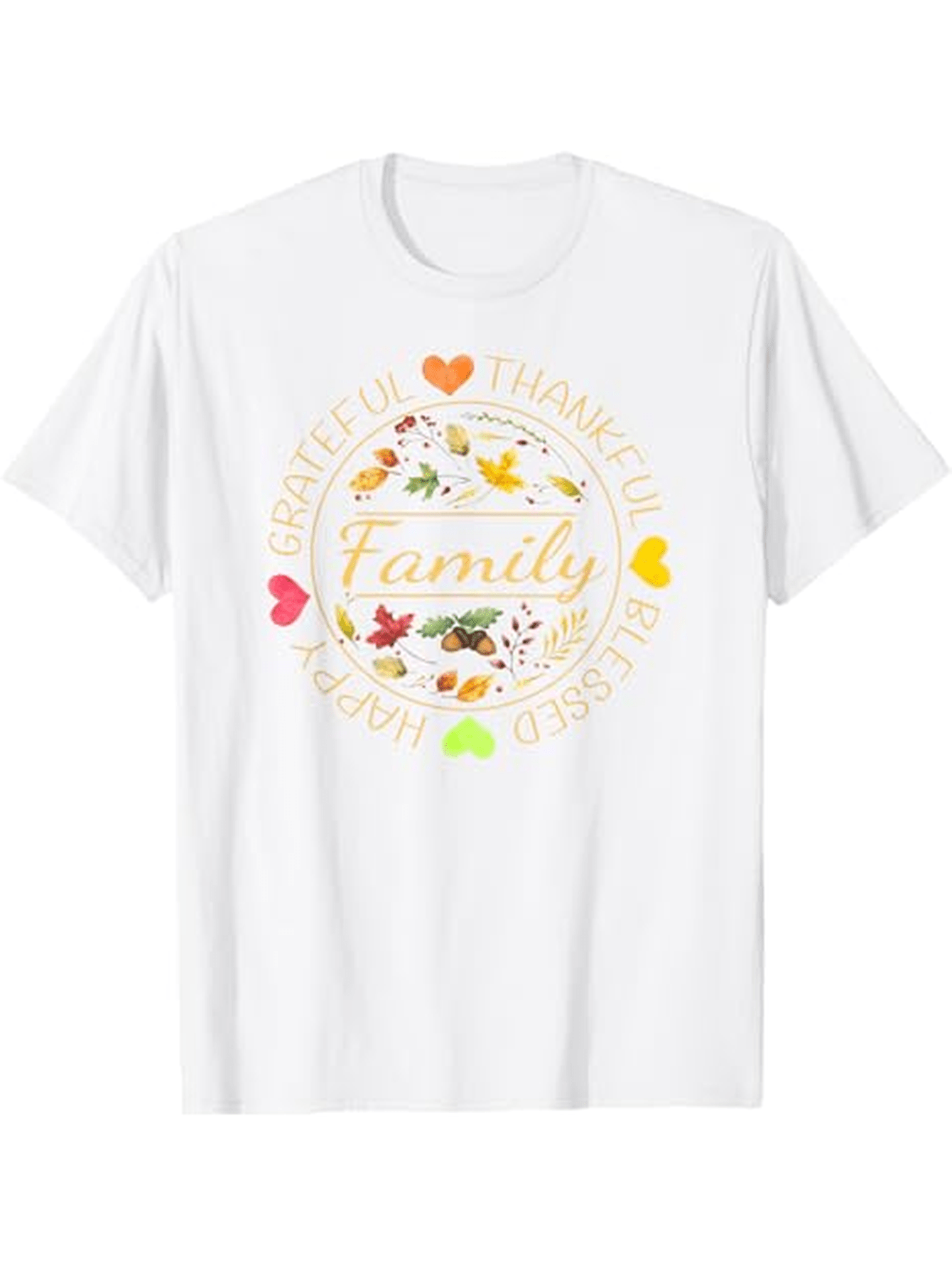 Men's Graphic T-Shirt Graceful Autumn Leaves With Colorful Hearts And Festive Family Wreath