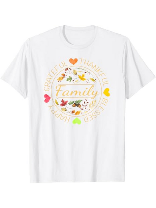 Men's Graphic T-Shirt Graceful Autumn Leaves With Colorful Hearts And Festive Family Wreath