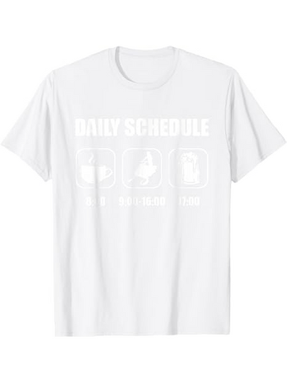 Men's Graphic T-Shirt Daily Schedule Cartoon Icons With Text Boxes And Mug