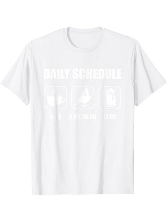 Men's Graphic T-Shirt Daily Schedule Cartoon Icons With Text Boxes And Mug