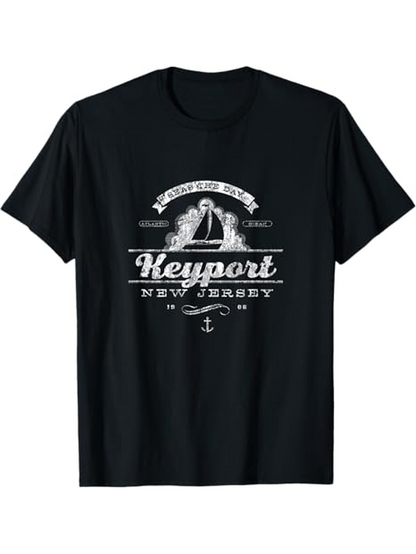 Men's Graphic T-Shirt Keyport New Jersey Vintage Sailboat With Textured Nautical Elements Anchor