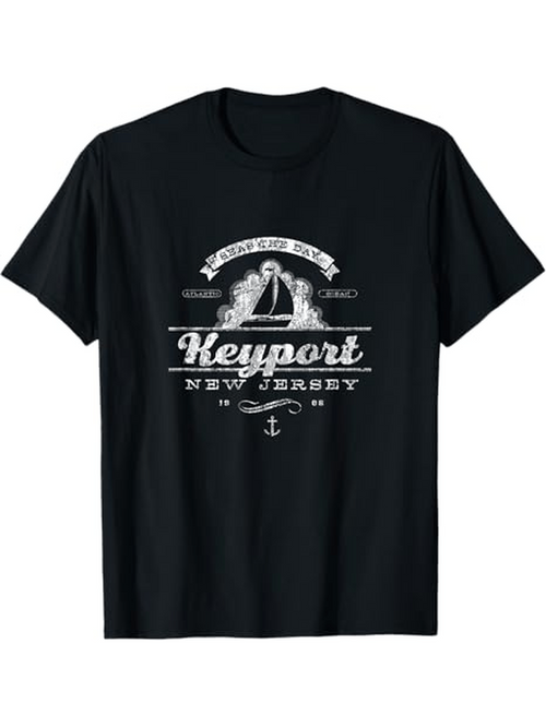 Men's Graphic T-Shirt Keyport New Jersey Vintage Sailboat With Textured Nautical Elements Anchor