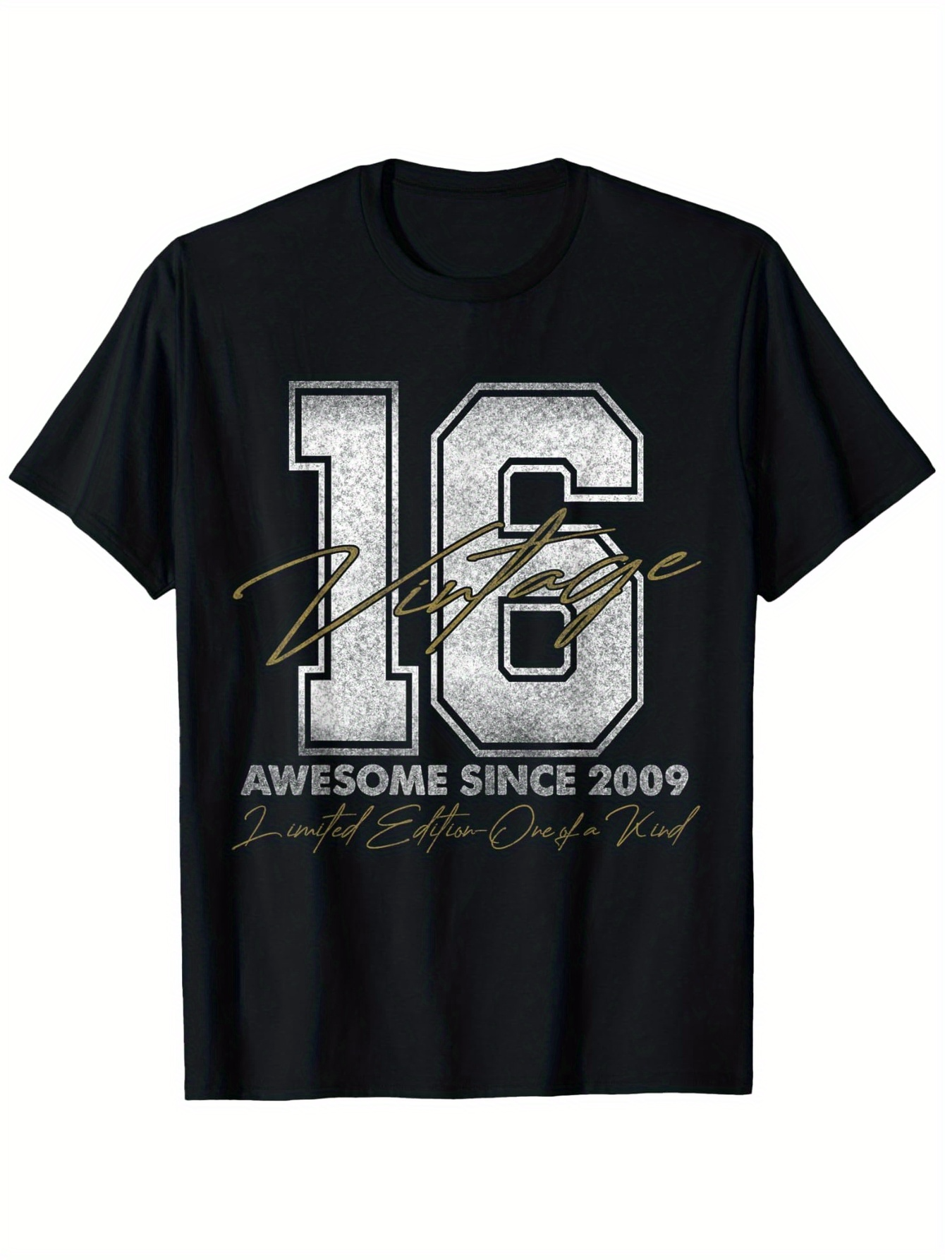 Men's Graphic T-Shirt Awesome Since 2009 Bold White Numbers With Gold Script Birthday T Shirt