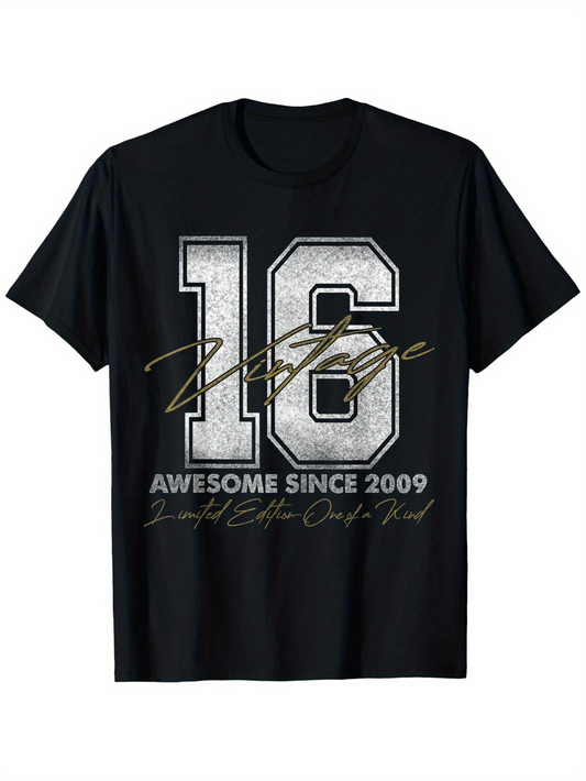 Men's Graphic T-Shirt Awesome Since 2009 Bold White Numbers With Gold Script Birthday T Shirt