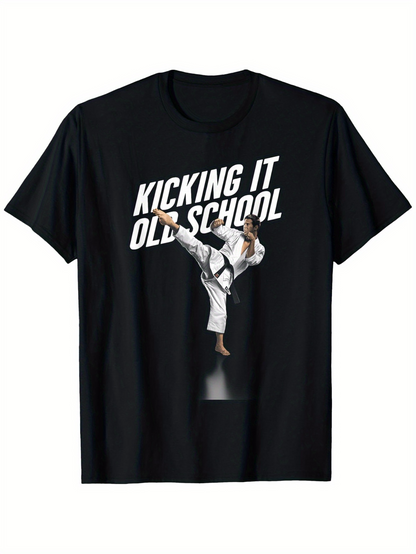 Men's Graphic T-Shirt Kicking It Old School Martial Artist Doing High Kick