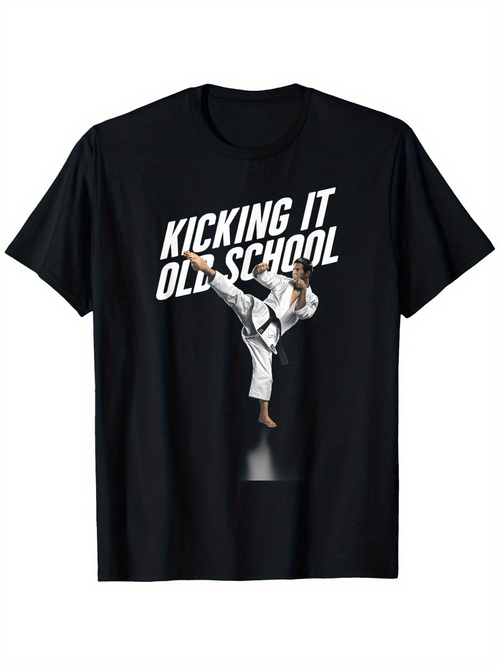 Men's Graphic T-Shirt Kicking It Old School Martial Artist Doing High Kick