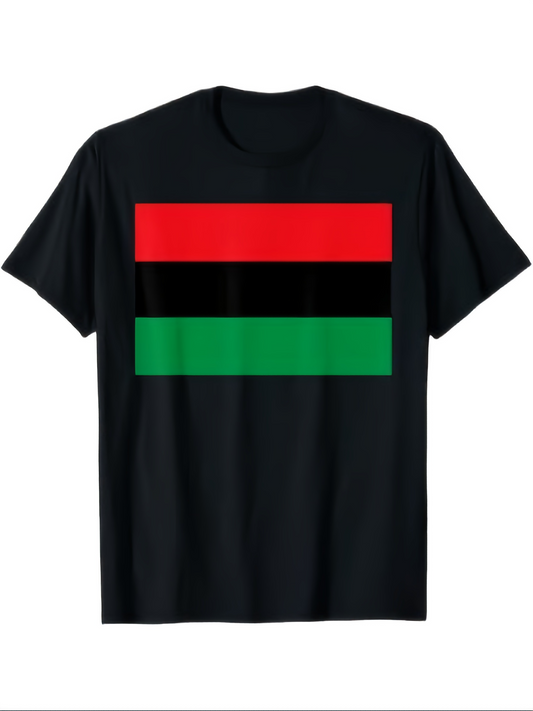 Men's Graphic T-Shirt Bold Red Black And Green Stripes Against Deep Solid Black T Shirt