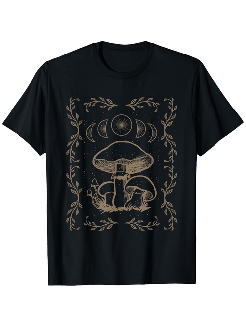 Men's Graphic T-Shirt Moon Phases Surrounded By Leaves Magical Forest Mushroom
