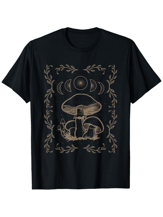 Men's Graphic T-Shirt Moon Phases Surrounded By Leaves Magical Forest Mushroom