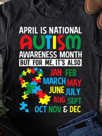 Men's Graphic T-Shirt Colorful Puzzle Ribbon With Monthly Awareness Text Autism