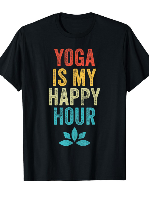 Men's Graphic T-Shirt Yoga Is My Happy Hour Colorful Letters Above Lotus Blossom