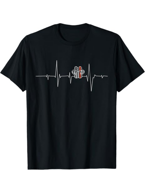 Men's Graphic T-Shirt Heartbeat Line With Barbell And Red Accents Fitness Symbol