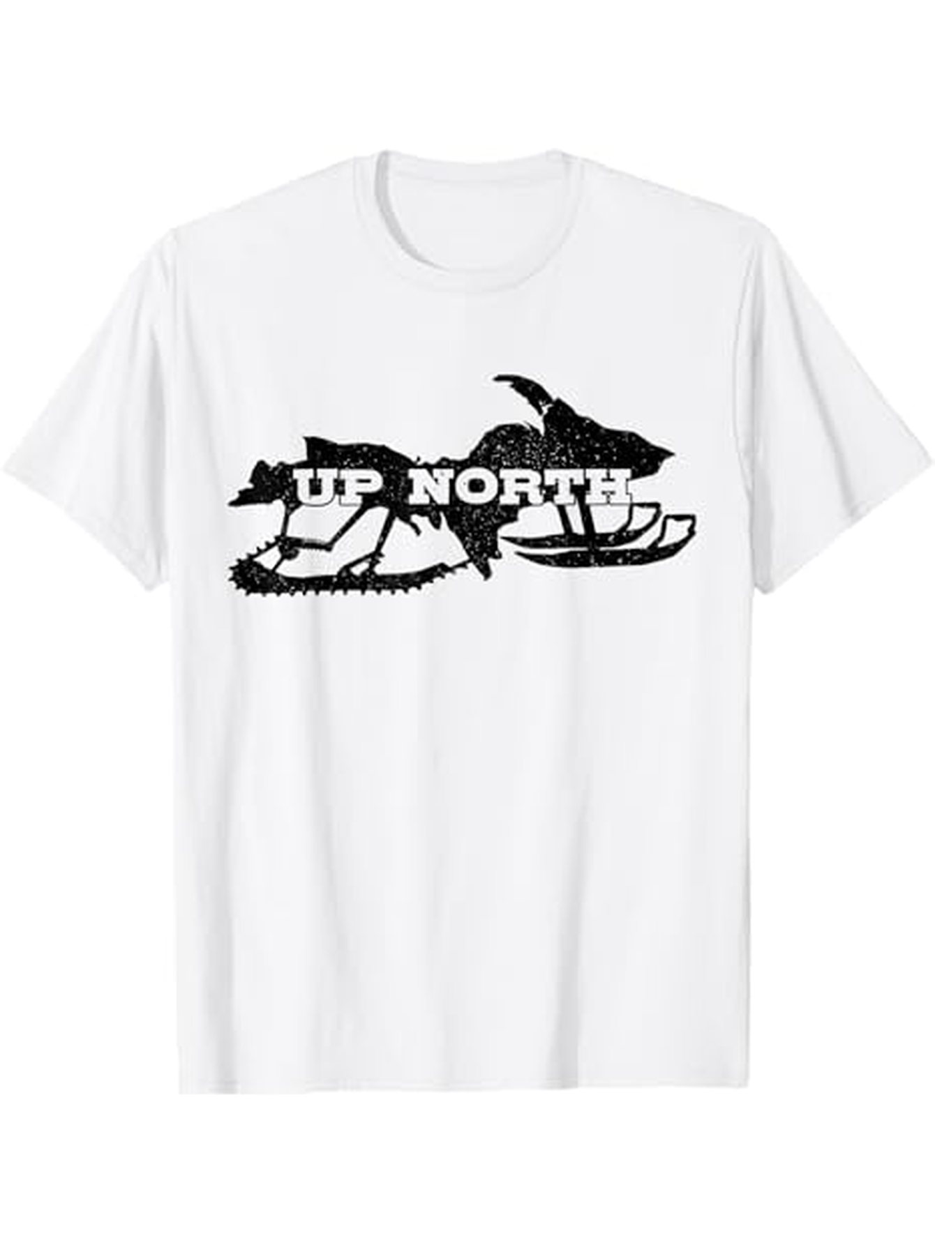Men's Graphic T-Shirt Up North Black Animal Silhouette Beside Snowy Wilderness Sled In Winter Wolf