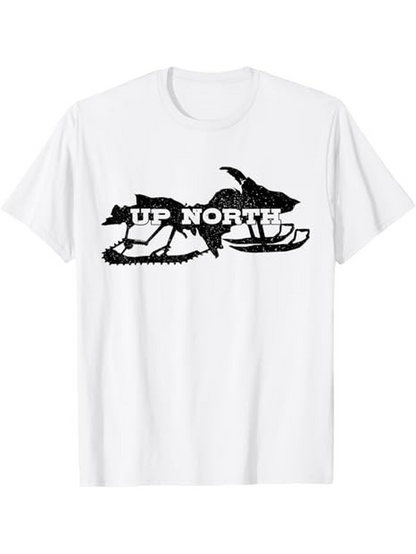 Men's Graphic T-Shirt Up North Black Animal Silhouette Beside Snowy Wilderness Sled In Winter Wolf