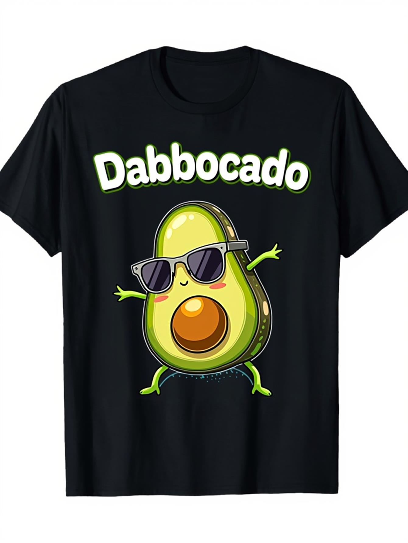 Men's Graphic T-Shirt Dabbocado Cartoon Avocado Dancing With Cool Sunglasses Under Neon Letters