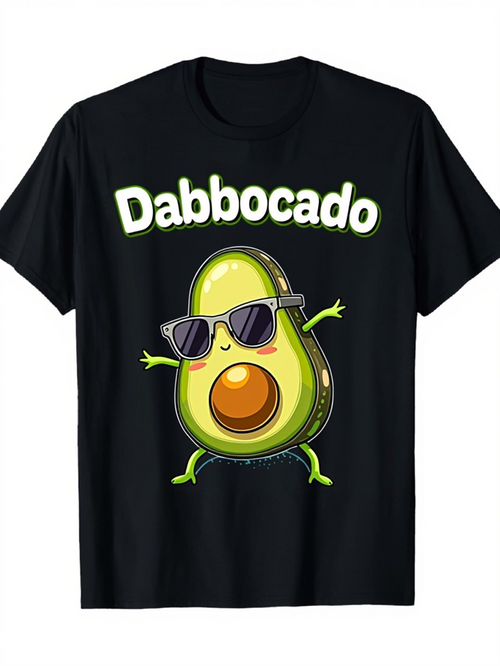 Men's Graphic T-Shirt Dabbocado Cartoon Avocado Dancing With Cool Sunglasses Under Neon Letters