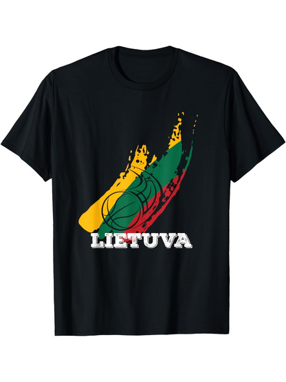 Men's Graphic T-Shirt Lietuva Stylized Brush Strokes With Faded Basketball Motif