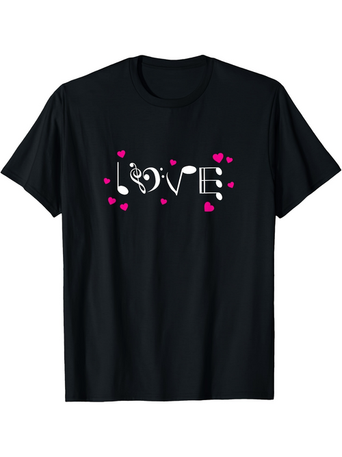 Men's Graphic T-Shirt Love Pink Hearts And Dotted Lines Scattered Around Word Art
