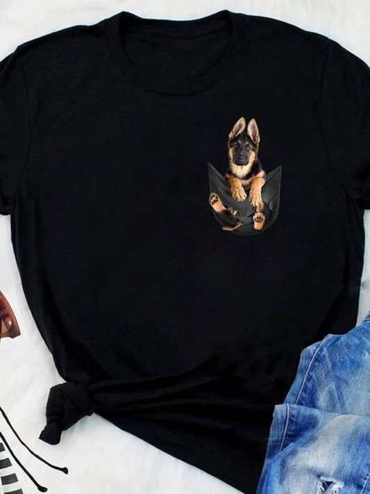 Men's Graphic T-Shirt Adorable Puppys Face Peeking Out Of A Shirt Pocket Dog