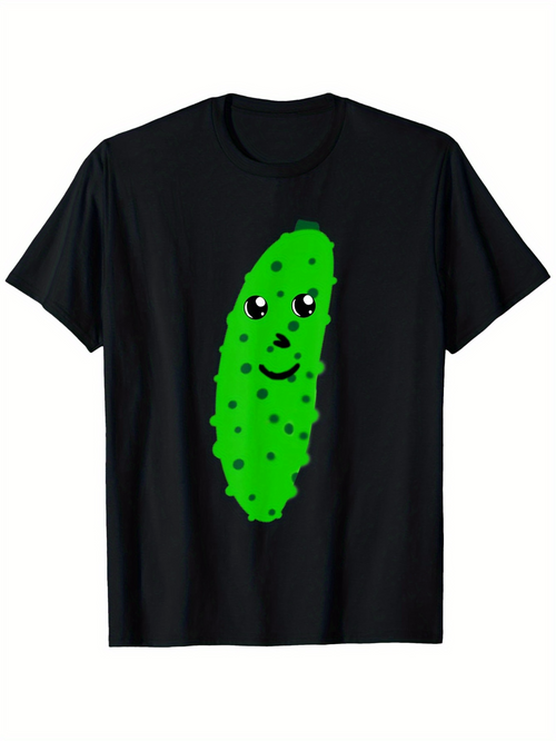 Men's Graphic T-Shirt Cheerful Cartoon Green Pickle With Smiling Face Bright Design Pickle