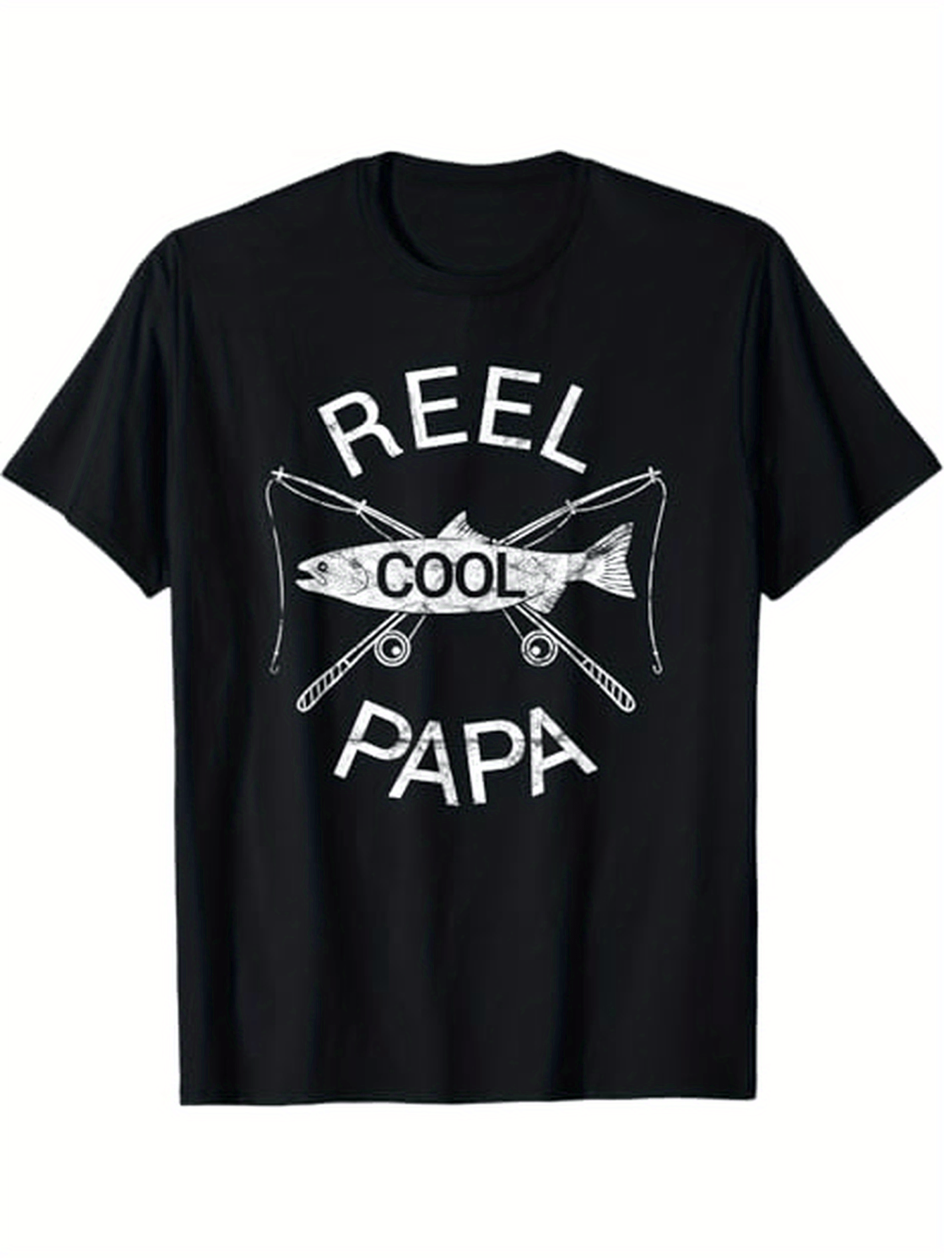 Men's Graphic T-Shirt Reel Cool Papa With Crossed Fishing Rods And Large Detailed Fish