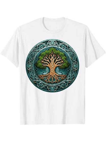Men's Graphic T-Shirt Ancient Celtic Art Pattern With Vivid Roots And Lush Green Tree