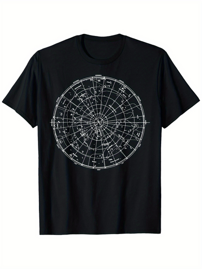 Men's Graphic T-Shirt Celestial Map With Detailed Star Constellation Lines And Zodiac Circle Chart