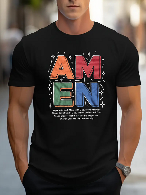 Men's Graphic T-Shirt Amen Typography With Rainbow Colors And Sparkling Bright Accents Amen