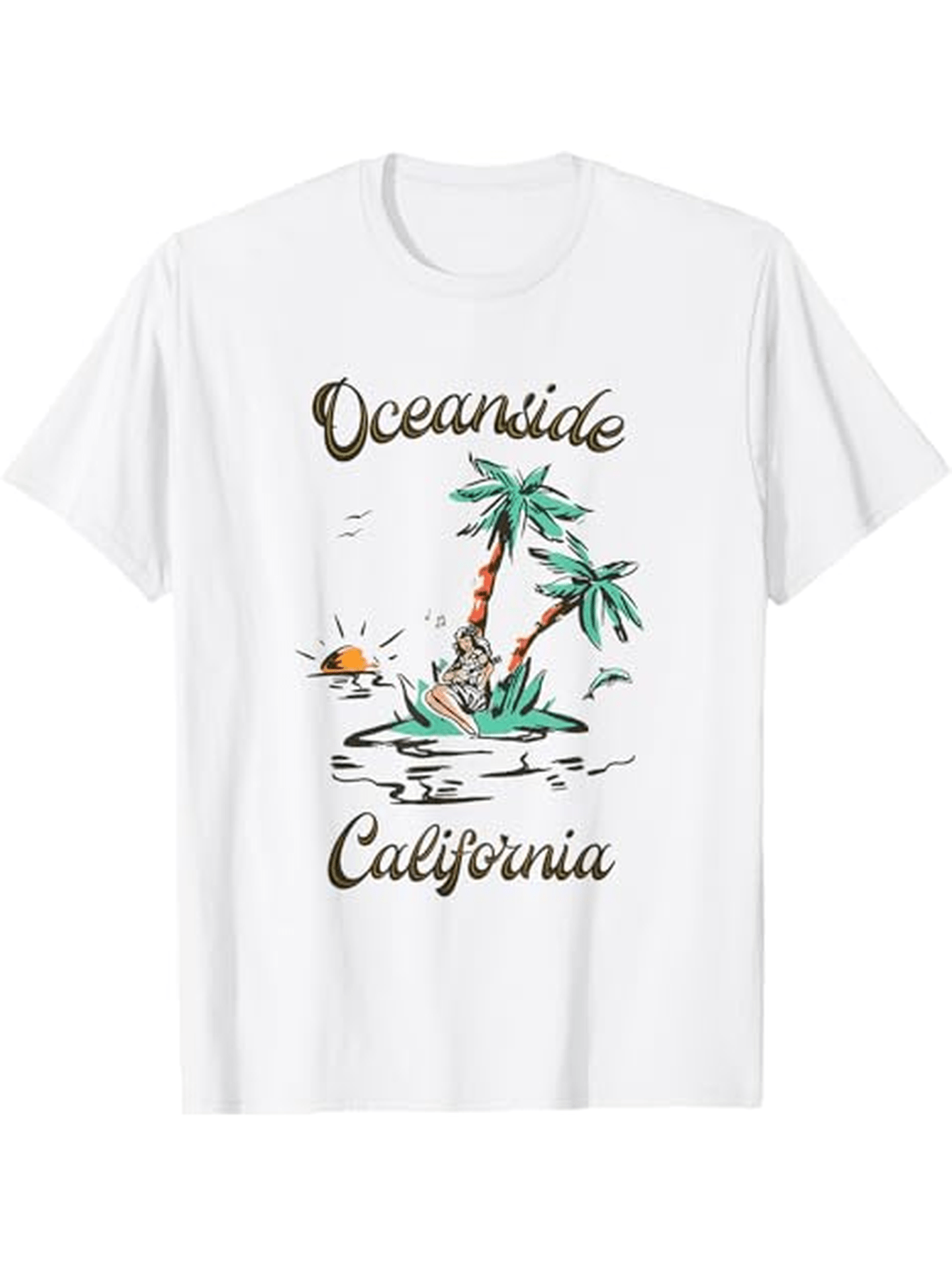 Men's Graphic T-Shirt Oceanside California Palm Tree Under Bright Rising Sun Island