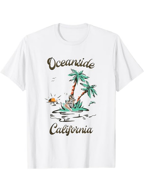 Men's Graphic T-Shirt Oceanside California Palm Tree Under Bright Rising Sun Island