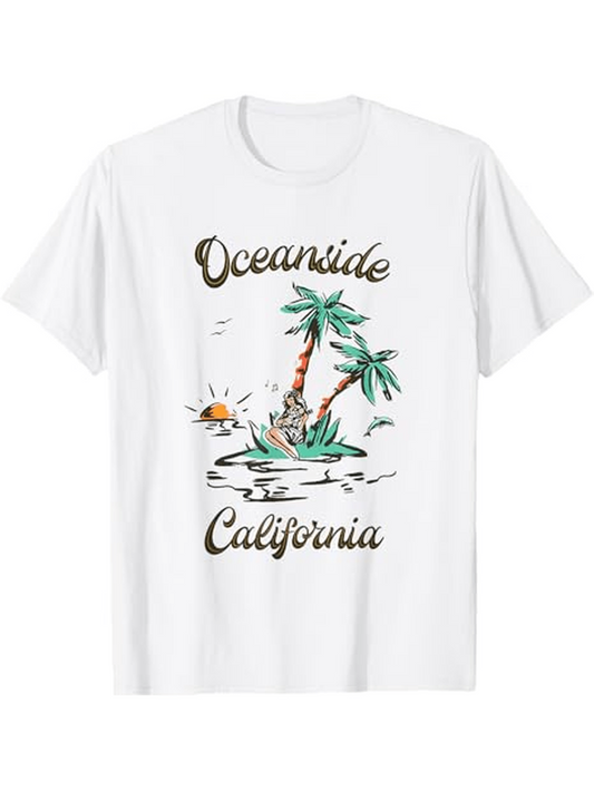 Men's Graphic T-Shirt Oceanside California Palm Tree Under Bright Rising Sun Island