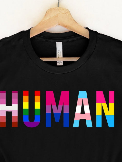 Men's Graphic T-Shirt Human In Rainbow Color Block Letters On Simple T Shirt