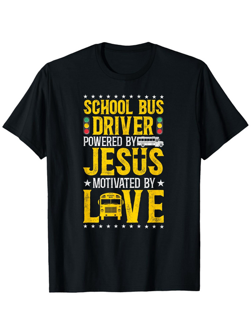 Men's Graphic T-Shirt School Bus Driver Motivated By Love With Road And Traffic Light Graphics Bus