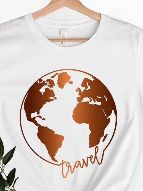 Men's Graphic T-Shirt Travel Metallic Bronze Highlighted Globe Map Earth