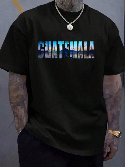 Men's Graphic T-Shirt Guatemala Blue Gradient Cityscape Text T Shirt