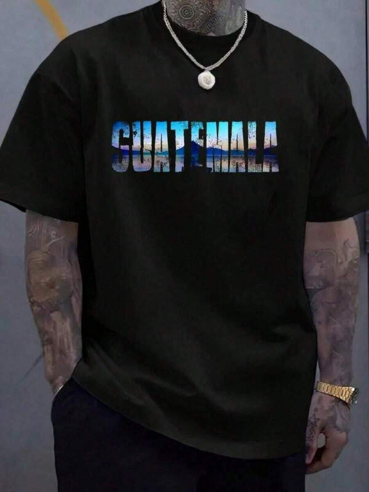 Men's Graphic T-Shirt Guatemala Blue Gradient Cityscape Text T Shirt