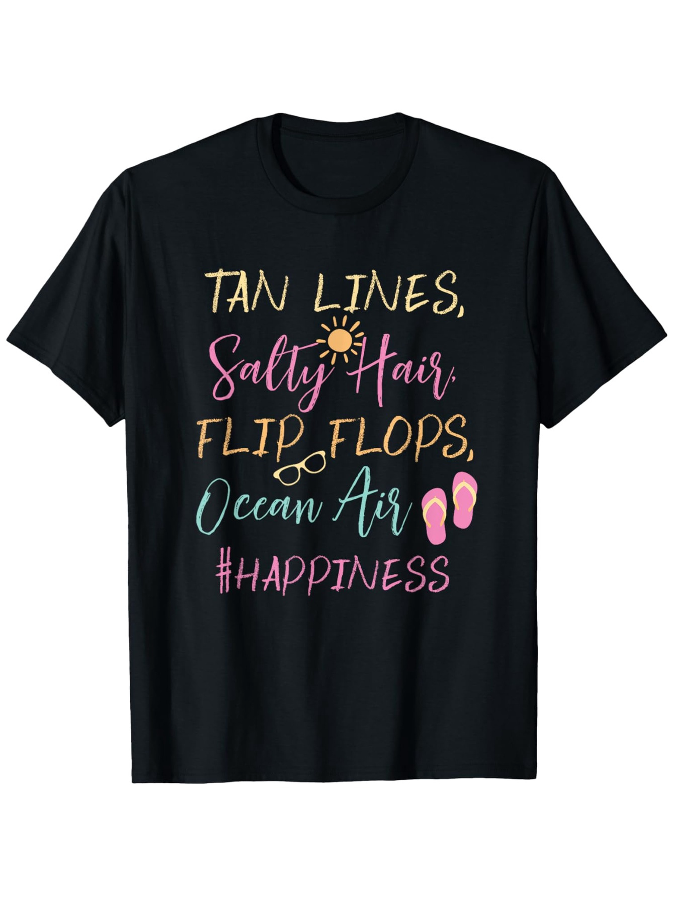 Men's Graphic T-Shirt Tan Lines Salty Hair Flip Flops Ocean Air Happiness With Summer Icons