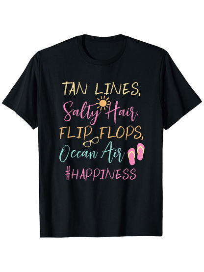 Men's Graphic T-Shirt Tan Lines Salty Hair Flip Flops Ocean Air Happiness With Summer Icons