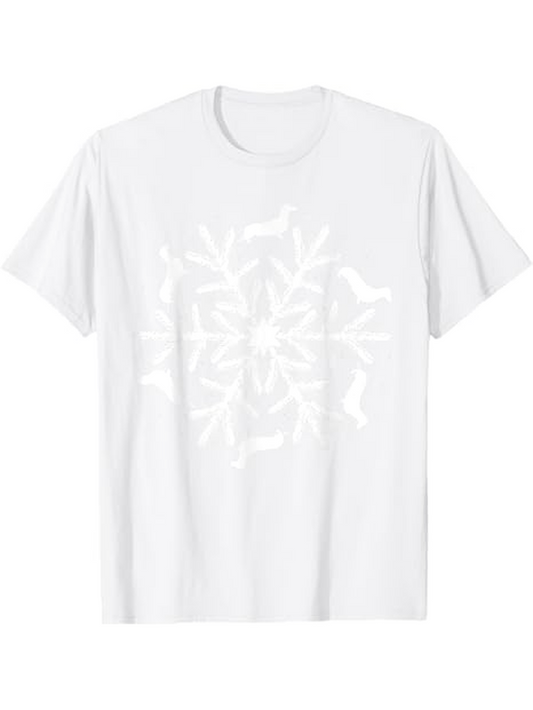 Men's Graphic T-Shirt Playful Dogs In Abstract Rotating Symmetrical Pattern Snowflake Shape