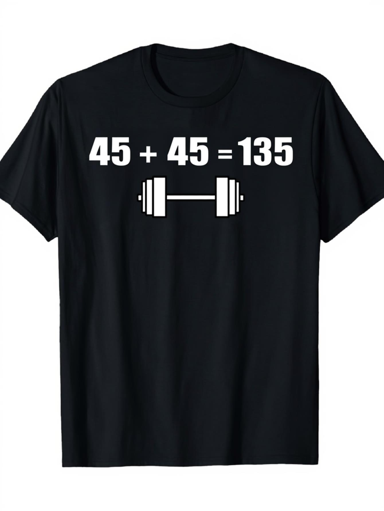 Men's Graphic T-Shirt Numbers Equation And Barbell Design On A Soft Black Cotton T Shirt