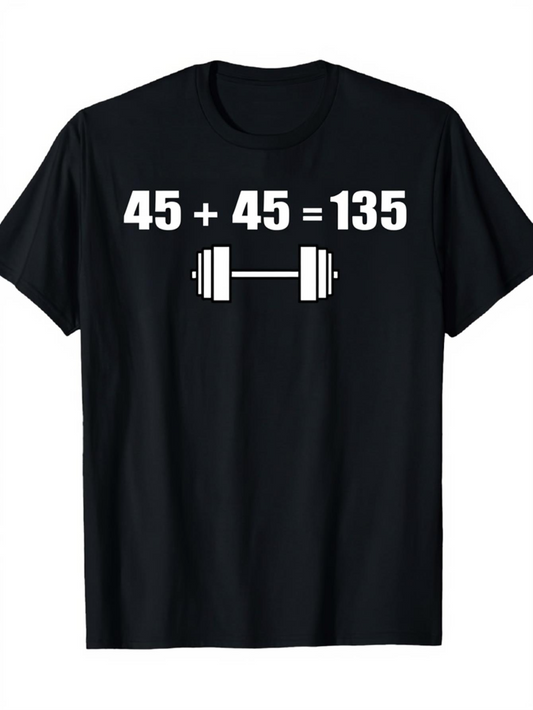 Men's Graphic T-Shirt Numbers Equation And Barbell Design On A Soft Black Cotton T Shirt