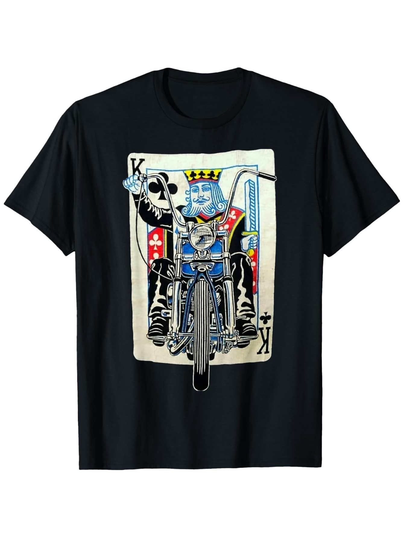 Men's Graphic T-Shirt Playing Card King With Motorcycle Among Graphic Elements