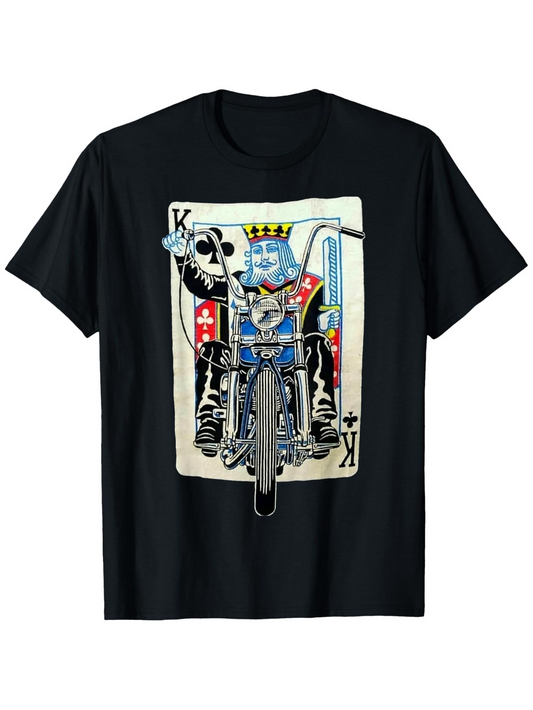 Men's Graphic T-Shirt Playing Card King With Motorcycle Among Graphic Elements