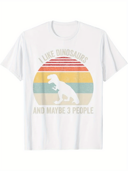 Men's Graphic T-Shirt I Like Dinosaurs With Retro Stripes And Silhouette Tyrannosaurus Dinosaur